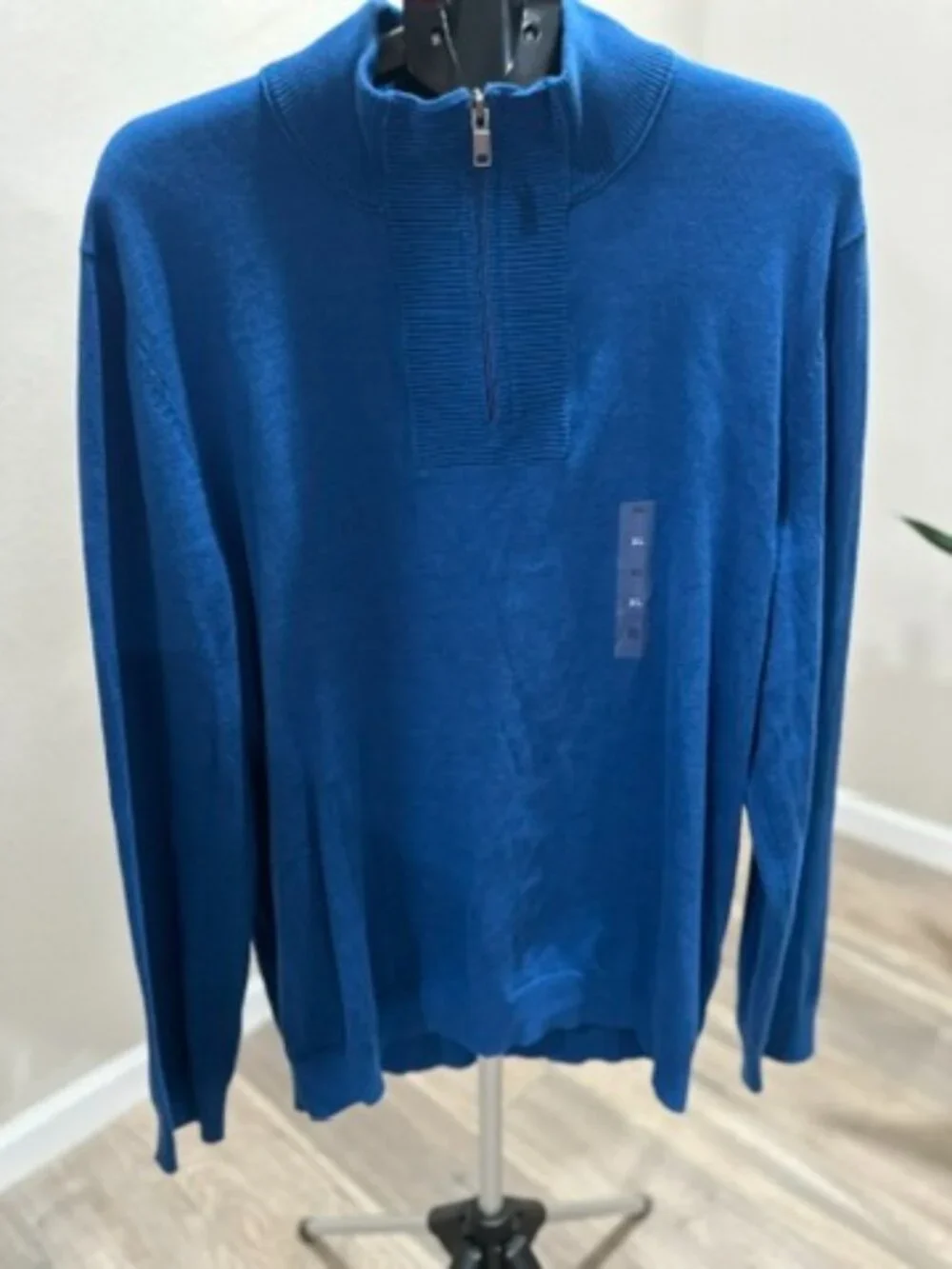 Alfani Men’s XL Blue 1/4 Zip Mock Neck 100% Cotton Pullover Sweater